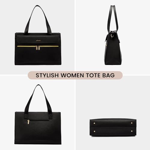 LOVEVOOK Laptop Tote for Women - 15.6 Inch Professional PU Leather Computer Briefcase, Waterproof Handbag, Large Capacity Business Teacher Office Bag, Crossbody Purse - Black - color: Black-2, size: 15.6 Inch