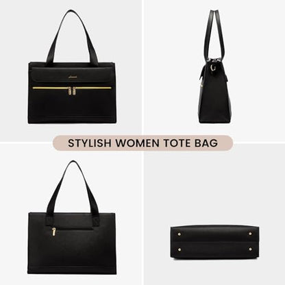 LOVEVOOK Laptop Tote for Women - 15.6 Inch Professional PU Leather Computer Briefcase, Waterproof Handbag, Large Capacity Business Teacher Office Bag, Crossbody Purse - Black - color: Black-2, size: 15.6 Inch