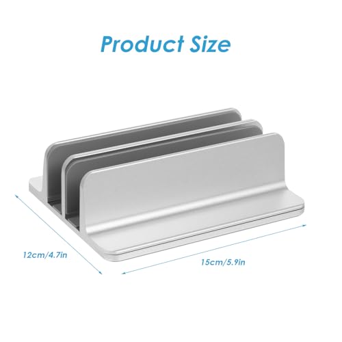 Aluminum Alloy Vertical Laptop Stand Dual Slot Notebook Mount Base for Desk Organizer Compatible with Tablets and Laptops Silver Space-Saving Desktop Holder