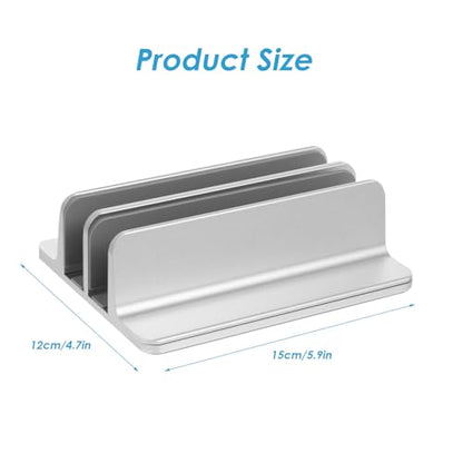 Aluminum Alloy Vertical Laptop Stand Dual Slot Notebook Mount Base for Desk Organizer Compatible with Tablets and Laptops Silver Space-Saving Desktop Holder