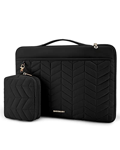 BAGSMART Laptop Case with Handle, Puffy Padded Laptop Bag Sleeve for Women, Portable MacBook Air/Pro Computer Case, 13-14 inch, Black - color: Black, size: 13-14 inch