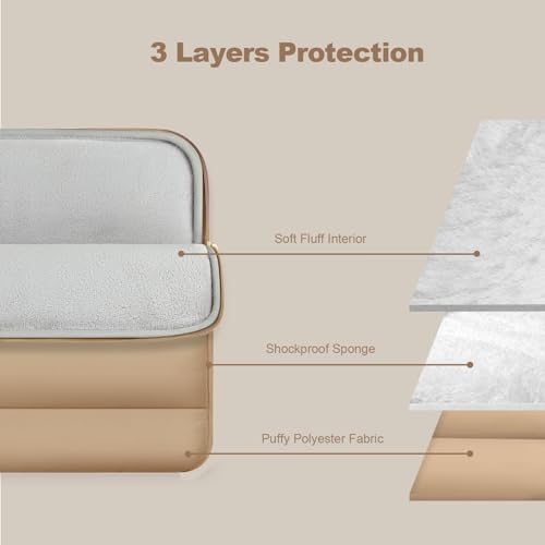 Laptop Case 13.3 inch,13-13.3 inch Puffy Laptop Sleeve Compatible with MacBook Air 13 13.6/Neo 13/Pro 13/Pro 14,HP Dell ASUS Lenovo,Polyester Computer Bag with Horizontal Pocket&Belt, Brown - color: Brown