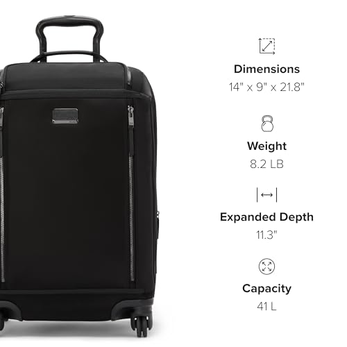 TUMI - Voyageur Leger 4 Wheeled Luggage - Women's Lightweight and Spacious, Sleek Silhouette, Durable Premium Suitcase - 21.8" Dual Access Expandable Carry-On, Black with Gunmetal Hardware - color: BLACK/GUNMETAL, style: 21.8" International Expandable Car