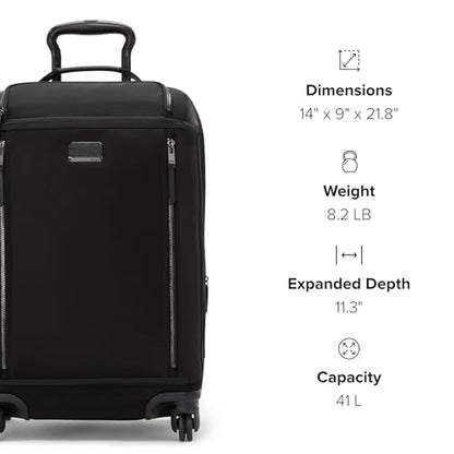 TUMI - Voyageur Leger 4 Wheeled Luggage - Women's Lightweight and Spacious, Sleek Silhouette, Durable Premium Suitcase - 21.8" Dual Access Expandable Carry-On, Black with Gunmetal Hardware - color: BLACK/GUNMETAL, style: 21.8" International Expandable Car