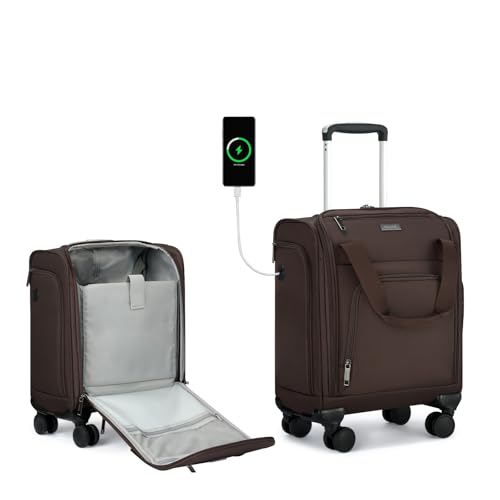 MILADA Underseat Carry On Luggage with Wheels, Airline Approved 16-inch Spinner Small Suitcase, Softside Travel Luggage, Personal Item Overnight Bag, Business Mini Suitcase for Women and Men, Coffee - color: Coffee