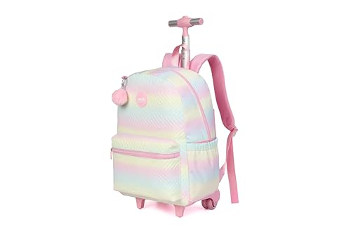 Rolling Backpack with Wheels School Trolley Laptop Bag with Lunch Box 3pc Set for women (PU PINK) - color: Pu Pink