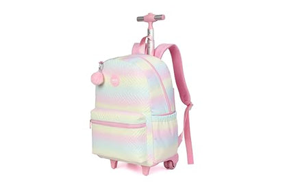 Rolling Backpack with Wheels School Trolley Laptop Bag with Lunch Box 3pc Set for women (PU PINK) - color: Pu Pink