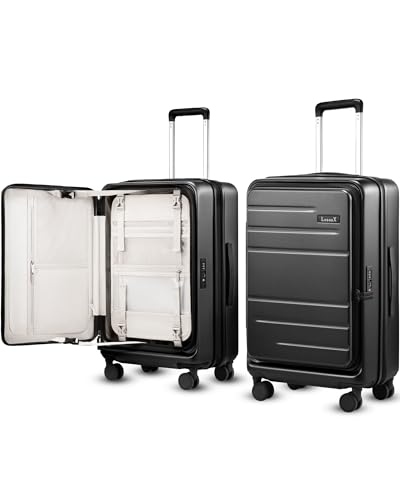 LUGGEX Checked Top Opening Suitcase, Expandable Polycarbonate, Black, 24" | Checked Luggage, Top Opening Design, 100% PC Hard Shell, Expandable Storage, TSA Approved Lock, 63L-70L Capacity, FX-Core - color: Black, size: Checked Medium 24-Inch