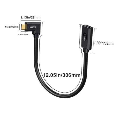 Duttek Short Thunderbolt Cable 1FT/30cm, 80Gbps 240W Charging & Dual 8K Video, Short USB C Right Angle Male to Female Extension Cable for Gaming PC/Monitor/Studio