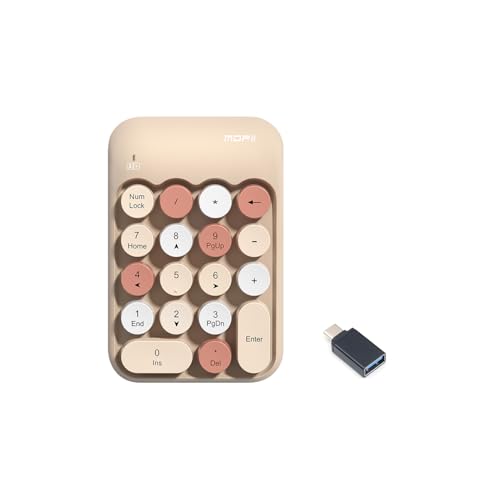 Sahara - Wireless Numeric Keypad, Retro Round Keycaps, Portable Number Pad with Ergonomic Design, USB Receiver, Compatible with Laptop/Desktop PC (Sand Beige) - color: Sand Beige