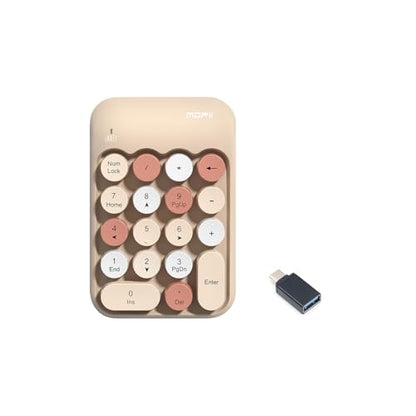 Sahara - Wireless Numeric Keypad, Retro Round Keycaps, Portable Number Pad with Ergonomic Design, USB Receiver, Compatible with Laptop/Desktop PC (Sand Beige) - color: Sand Beige