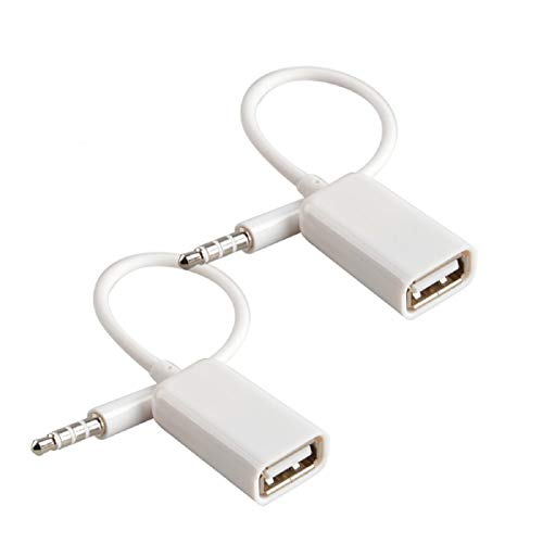 AUX to USB Adapter, 3.5mm Male Audio Jack to USB 2.0 Female Converter Cable, Only work for Car AUX-in with MP3 Decoder, Not for Headset, Speakers, Phone,Computers, Camera,Microphone, Monitor(2Pcs)