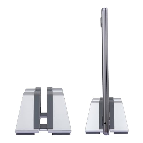 Adjustable Vertical Laptop Stand - Aluminum, Universal Fit for All Laptops (10-30mm Thickness) - Fashion Design, Adjustable Width, Anti-Slip & Scratch-Resistant, Patented Design - color: Silver, size: 1 Slot (For 1 device)