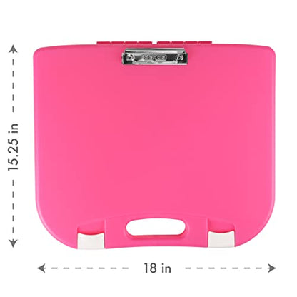 DEXAS Portable Lap Desk with Storage, Integrated Handle, Exterior Wire Clip, 18”x 15.25”x 1.38” Pink w/White Latch - color: Pink