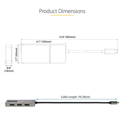 StarTech 3-Port USB-C MST Adapter, Triple 4K 60Hz DP, HDR, Windows, DSC | Laptop display extender, Triple 4K 60Hz, 2ch audio, HDCP 2.2, Extra-long built-in cable, Windows - size: 3 x DP 1.4