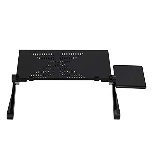 360° Adjustable Folding Laptop Table with Cooling Fan & Mouse Pad, Portable Aluminum Laptop Desk Stand for Bed, Sofa, Couch & Office, Height Adjustable Multifunctional Notebook Table, Black