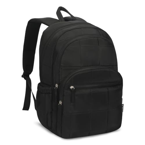 College Laptop Backpack 16 Inches Quilted Travel Backpack for Women Lightweight Puffer Casual Daypack 28L Classic Black - color: Classic Black