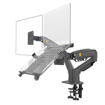 NB ERGONOMIC Laptop Mount with Adjustable Tray for 10-17”Notebook, Full Motion Arm with VESA Plate for 17-30”Monitor,Clamp-on Grommet Mounting F160-FP