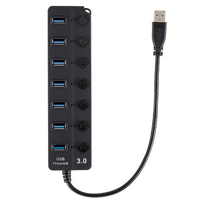 Uonlytech 7-Port USB 3.0 Hub LED Indicators for Computer Laptop and Tablet High-Speed USB Splitter Independent Power Control Black