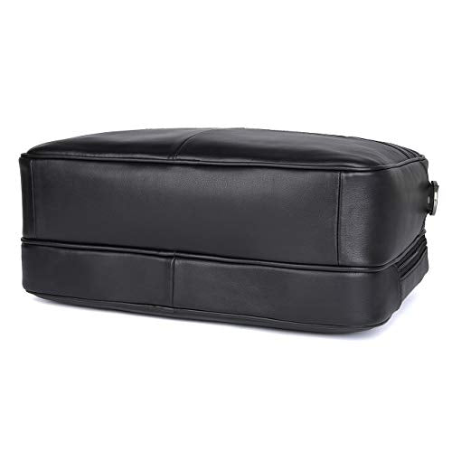 Polare Full Grain Napa Leather 17" Briefcase Work Bag Business Case For Men | Cowhide Leather, Business Travel Laptop Case, Padded Compartment Fits 15.6" Laptop, YKK Zippers - color: Black(updated Version)