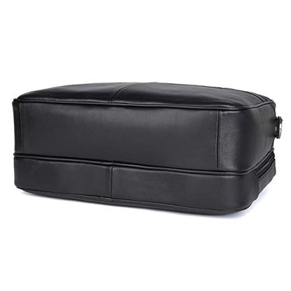 Polare Full Grain Napa Leather 17" Briefcase Work Bag Business Case For Men | Cowhide Leather, Business Travel Laptop Case, Padded Compartment Fits 15.6" Laptop, YKK Zippers - color: Black(updated Version)