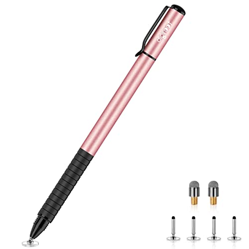 DIGIROOT Universal Stylus, 2-in-1 Disc Stylus Pen for Touchscreen | Metal Barrel, With 6 Replacement Tips(4 Discs, 2 Fiber Tips), Suitable for iPad/iPhone/Switch/Samsung/Android/Tablet-Rosegold - color: Rose Gold