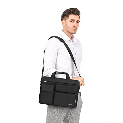 MOSISO Laptop Shoulder Bag 16 inch, 15-15.6 inch Computer Bag | Compatible with MacBook Pro 16 inch, HP, Dell, Lenovo with 2 Raised&1 Flapover&1 Horizontal Pocket&Handle&Belt, Black - color: Black, size: 16 inch
