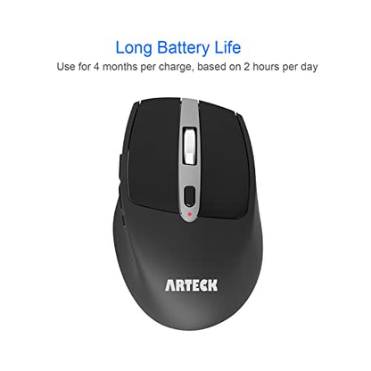 Arteck Wireless Mouse, 2.4G USB Wireless Ergonomic Optical Mouse, with Nano USB Receiver Silent Clicking Side Switch Buttons for Computer/Desktop/PC/Laptop and Windows 11/10 Rechargeable Battery