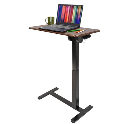 Mount-It! Rolling Bedside Table, Overbed Tray Table on Wheels for Hospital or Home Meals in Bed, Adjustable Height Tilting Swivel Standing Laptop Desk 31"x15" with Wheels, Walnut Color 27" to 41" High