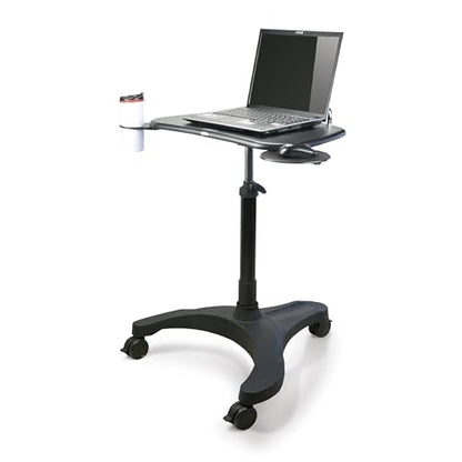 EHO Mobile Laptop Desk Cart with Wheels, Height Adjustable Standing Desk with Pneumatic Lift, Rolling Workstation with Mouse Tray and Cup Holder, Portable Table for Home Office or Classroom - style: Standard Desk