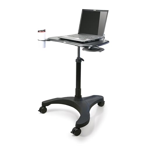 EHO Mobile Laptop Desk Cart with Wheels, Height Adjustable Standing Desk with Pneumatic Lift, Rolling Workstation with Mouse Tray and Cup Holder, Portable Table for Home Office or Classroom - style: Standard Desk