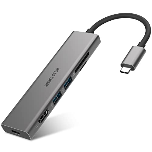 USB C Hub, 6 in 1 USB C to 4k HDMI Port, SD TF Card Reader, 2 USB Ports, Power Delivery Type C Charging Port, Compatible for MacBook Pro XPS More Type C Devices, Gray - style: 6 Ports