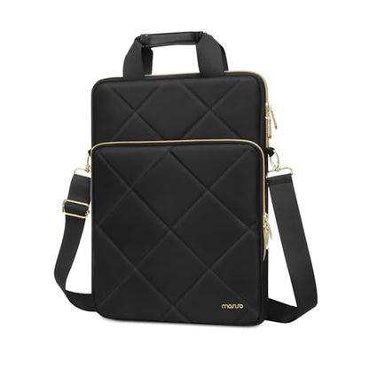 MOSISO Vertical Laptop Bag, Computer Bags | Rhombus Quilted Laptop Shoulder Bag with Trolley Sleeve&Pocket&Handle - color: Black, size: 16 inch