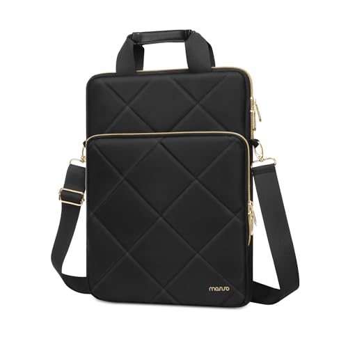 MOSISO Vertical Laptop Bag, Computer Bags | Rhombus Quilted Laptop Shoulder Bag with Trolley Sleeve&Pocket&Handle - color: Black, size: 13.3 inch