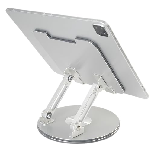 Desktop Tablet Stand with 360° Rotation & Height Adjustment – Heavy Duty Aluminum Alloy Tablet Holder for Desk, Compatible with iPad, Tablets, Laptops & Drawing Boards (4.5-14 inch, Silver)