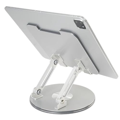 Desktop Tablet Stand with 360° Rotation & Height Adjustment – Heavy Duty Aluminum Alloy Tablet Holder for Desk, Compatible with iPad, Tablets, Laptops & Drawing Boards (4.5-14 inch, Silver)