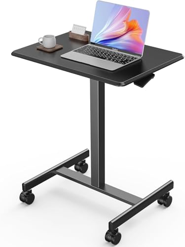 DUMOS Mobile Rolling Desk with Wheels Adjustable Height | Small Standing Desks Portable Laptop PC Table, Computer Workstation for Home Office Small Space, Black - color: Black, size: 19 inch