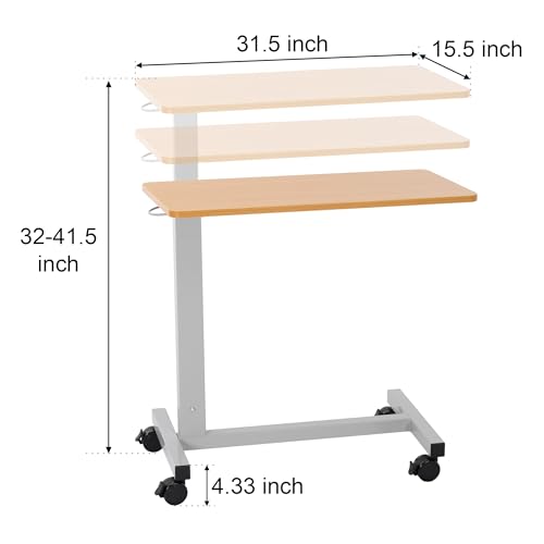 Overbed Table with Wheels Adjustable Height, Heavy Duty Hospital Table Over Bed for Home Use 70 Pounds Capacity - color: Beech Color