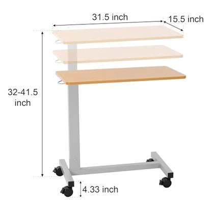 Overbed Table with Wheels Adjustable Height, Heavy Duty Hospital Table Over Bed for Home Use 70 Pounds Capacity - color: Beech Color