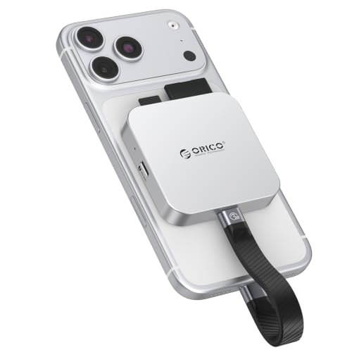 ORICO Ultra-Thin Magnetic SD Card Reader for iPhone 17/16/15 Series/iPad/MacBook, USB C Camera Adapter with SD/TF 3.0 Solt, 100W PD Pass-Through - color: Silver, size: 4 IN 1
