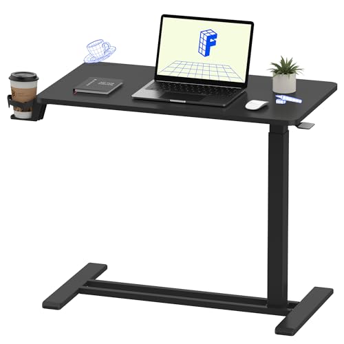 FLEXISPOT H7 Adjustable Overbed Bedside Table with Wheels Pneumatic Mobile Standing Desk Laptop Desk Rolling Computer Cart Movable Overbed Tables Hospital Home Use(27.6" W x 15.7" D, Black Table) - color: Black, size: Small