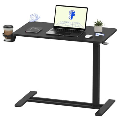 FLEXISPOT H7 Adjustable Overbed Bedside Table with Wheels Pneumatic Mobile Standing Desk Laptop Desk Rolling Computer Cart Movable Overbed Tables Hospital Home Use(27.6" W x 15.7" D, Black Table) - color: Black, size: Small