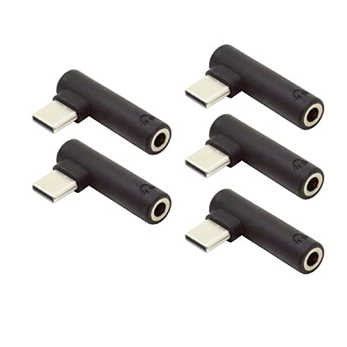 Cablecc 5pcs/Set Type-C to 90 Degree Angled 3.5mm Earphone Adapter Type USB-C 3.1 Male to AUX Audio Female - style: 90 Degree Angled