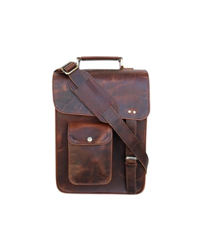 leather messenger bag laptop case office briefcase gift for men computer distressed shoulder bag - style: 13 Inches Dark
