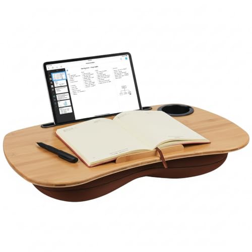 Lap Desk for Laptop with Cushion, Cup Holder-Fits up to 18 inch | Bamboo Computer Laptop Stand with Phone Hoder, Anti-Slip Stopper - size: 21.6"x13.8" with Cup Holder