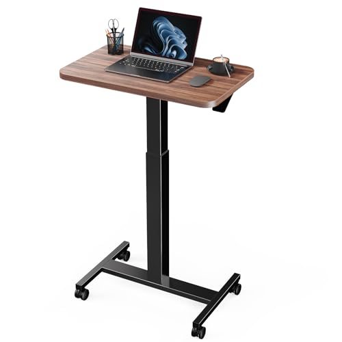 Marsail Mobile Standing Desk, Wider Height Adjustable Computer Desk, Rolling Sit Stand Desk with 4 Lockable Wheels, Desk for Home Office and Classroom, Walnut - color: Walnut, size: 25.6x15.7 Inch