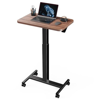 Marsail Mobile Standing Desk, Wider Height Adjustable Computer Desk, Rolling Sit Stand Desk with 4 Lockable Wheels, Desk for Home Office and Classroom, Walnut - color: Walnut, size: 25.6x15.7 Inch