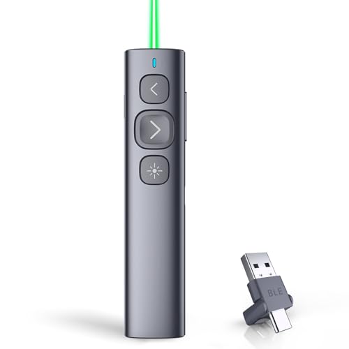 N95 Presentation Clicker with Green Laser Pointer for Presentations | PowerPoint Clicker for Presentation Remote, Long-Range Wireless Presenter Pointer, Rechargeable Slide Advancer for PC/Laptop - color: Green Light, size: USB-AC