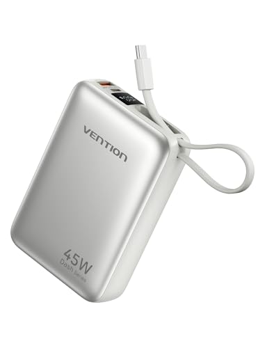 VENTION 45W Power Bank, 20000mAh with Built-in USB-C Cable, Fast Charging Travel Portable Charger with LED Digital Display for iPhone 17/16/15 Xiaomi Galaxy S26/S25 iPad Laptop(Beige) - color: Beige