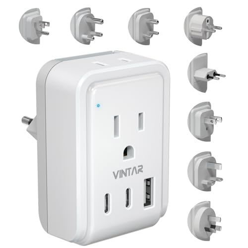 VINTAR Universal Travel Adapter Kit, International Power Adapter with 3 USB Ports(2 USB C) and 2 AC, Type A,B,C,D,E/F,G,I,M Detachable Attachments, Adapter for India/South Africa/Europe/UK - style: Type A/B/C/D/E/F/G/I/M-Worldwide Adapter